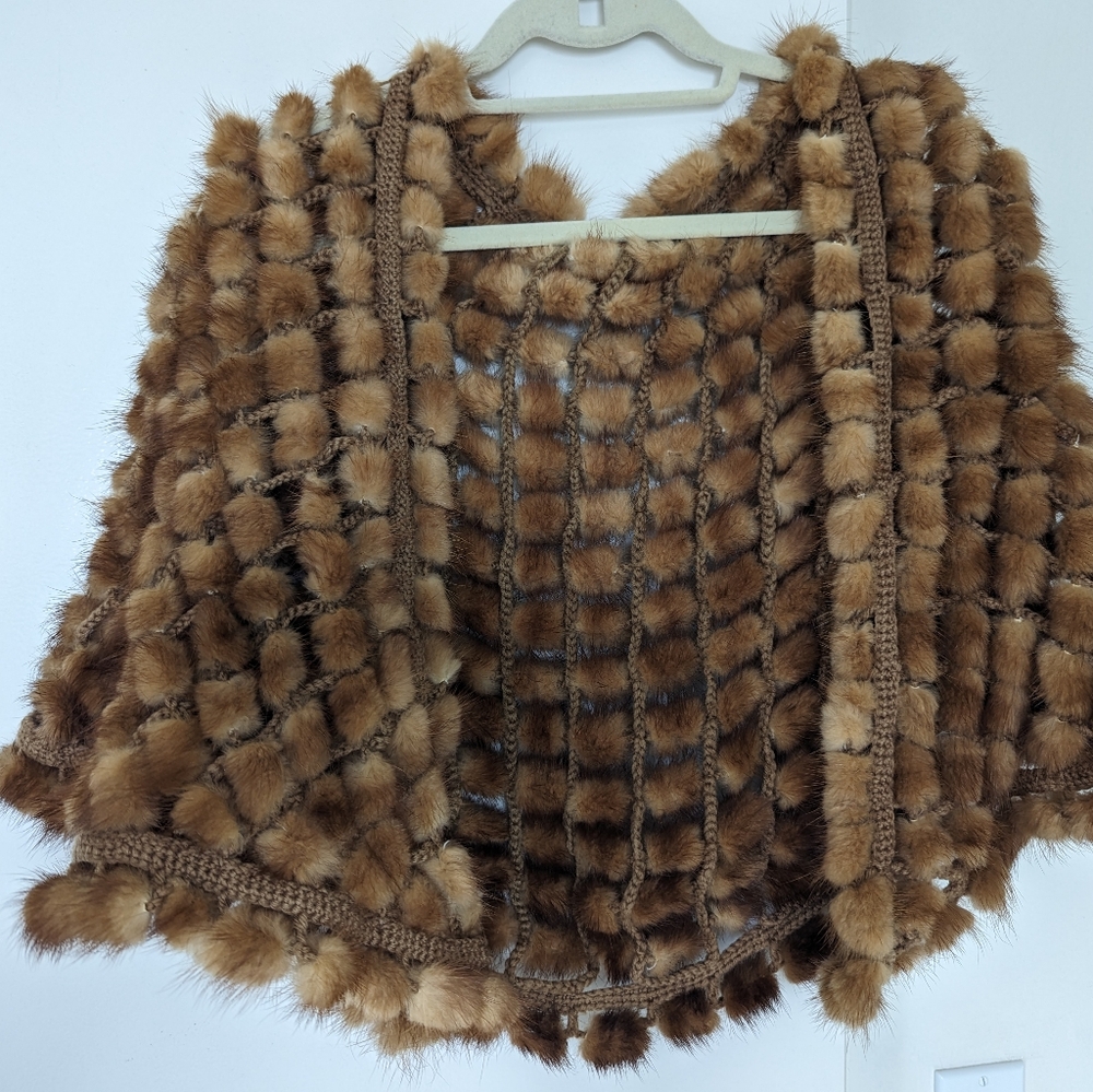 Honey Colored Macrame Tan Fuzzy Shawl